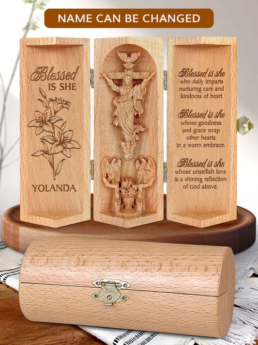 Blessed Is She - Personalized Openable Wooden Cylinder Sculpture of Jesus Christ HN22