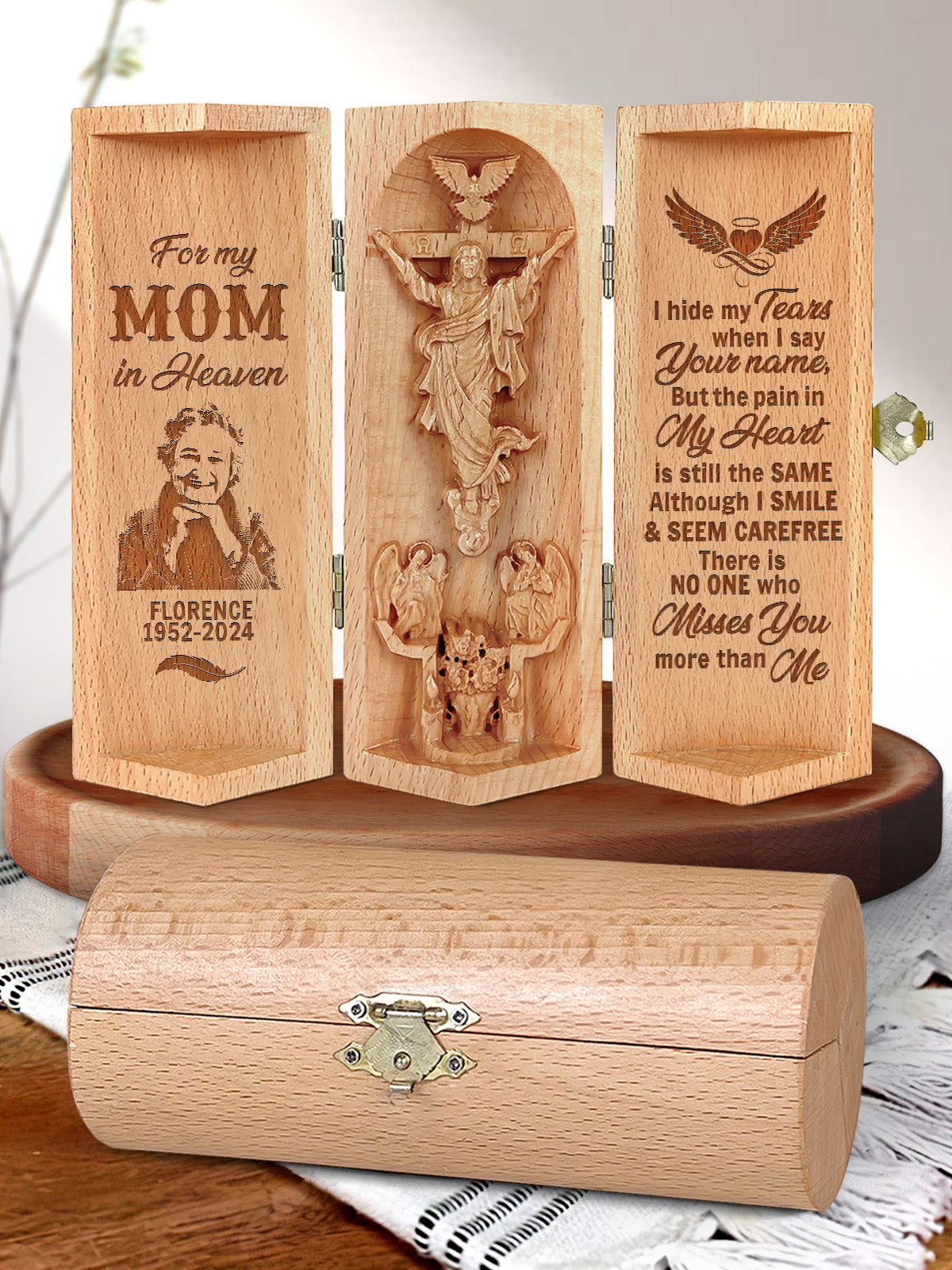 I Hide My Tears When I Say Your Name - Personalized Openable Wooden Cylinder Sculpture of Jesus Christ