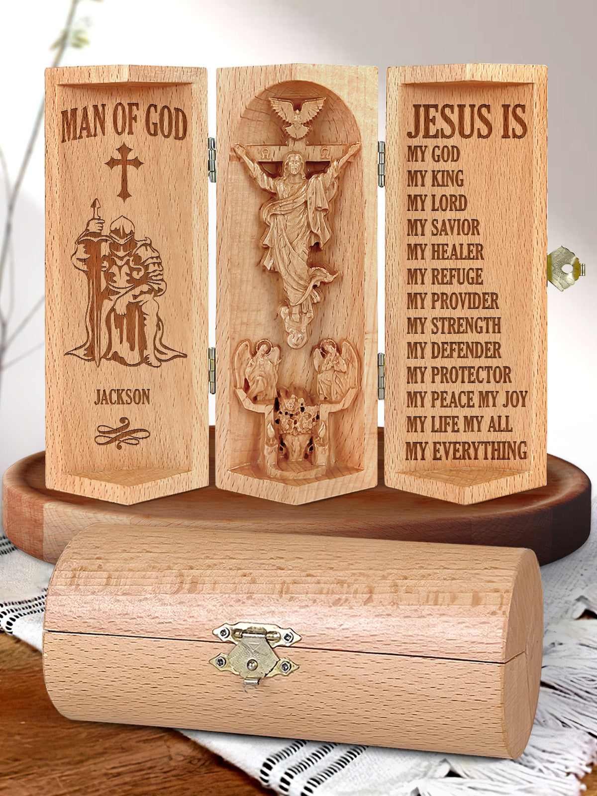 Man Of God - Personalized Openable Wooden Cylinder Sculpture of Jesus Christ FCWJCLETN1932TA