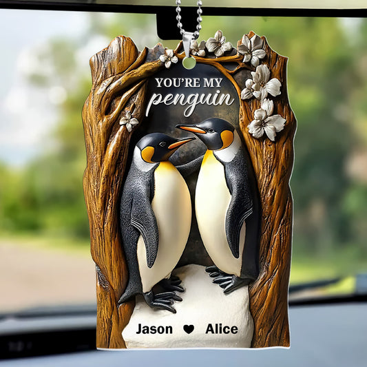 You Are My Penguin Couple Vintage Style - Personalized 1-Side Car Acrylic Hanging Ornament