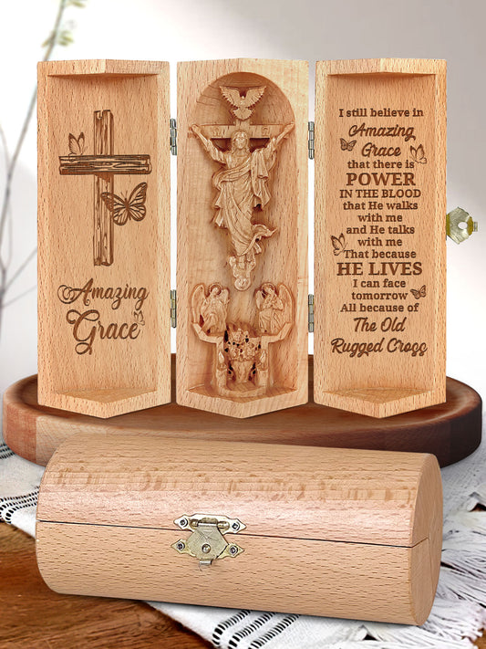Amazing Grace - Openable Wooden Cylinder Sculpture of Jesus Christ