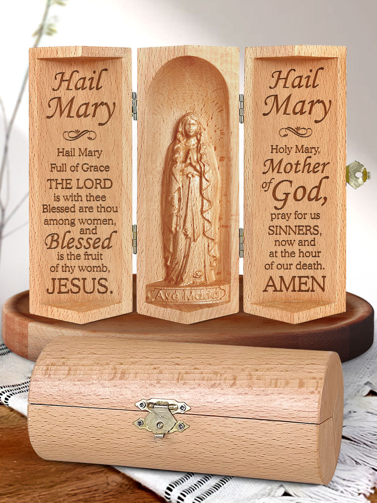 Hail Mary - Openable Wooden Cylinder Sculpture of Mother Maria HN24E