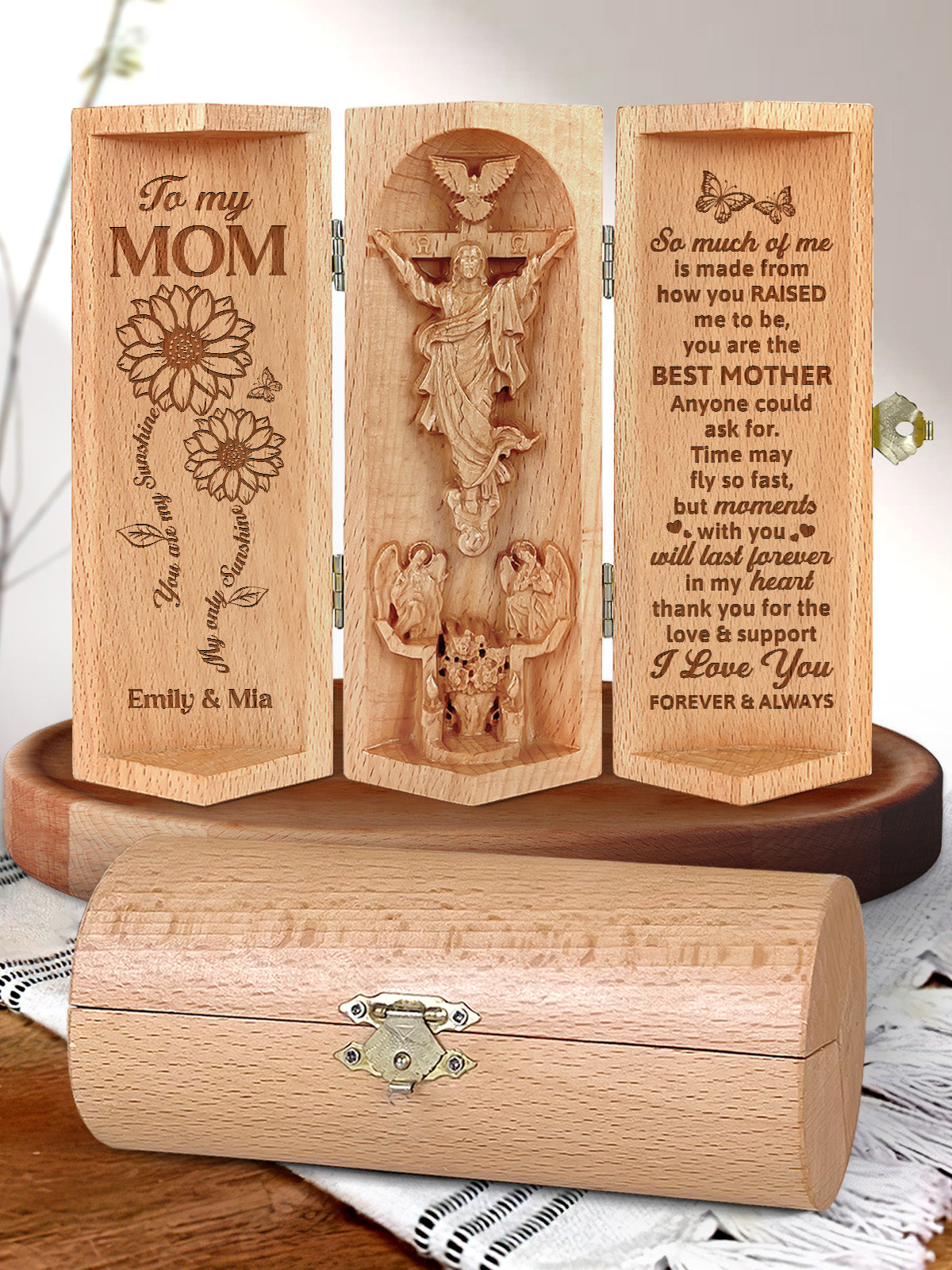 You Are The Best Mother, Grandma - Personalized Openable Wooden Cylinder Sculpture of Jesus Christ