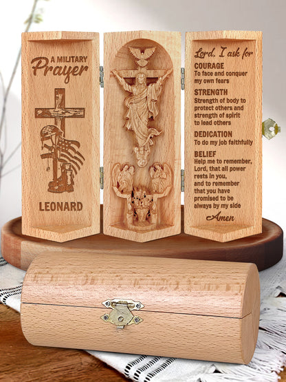 A Military Prayer - Personalized Openable Wooden Cylinder Sculpture of Jesus Christ FCWJCLETN2758T