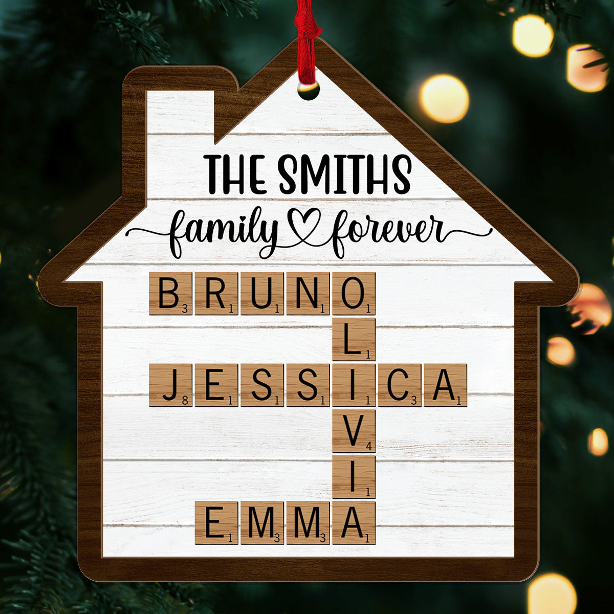 Family Forever Crossword - Personalized Wood & Acrylic Ornament