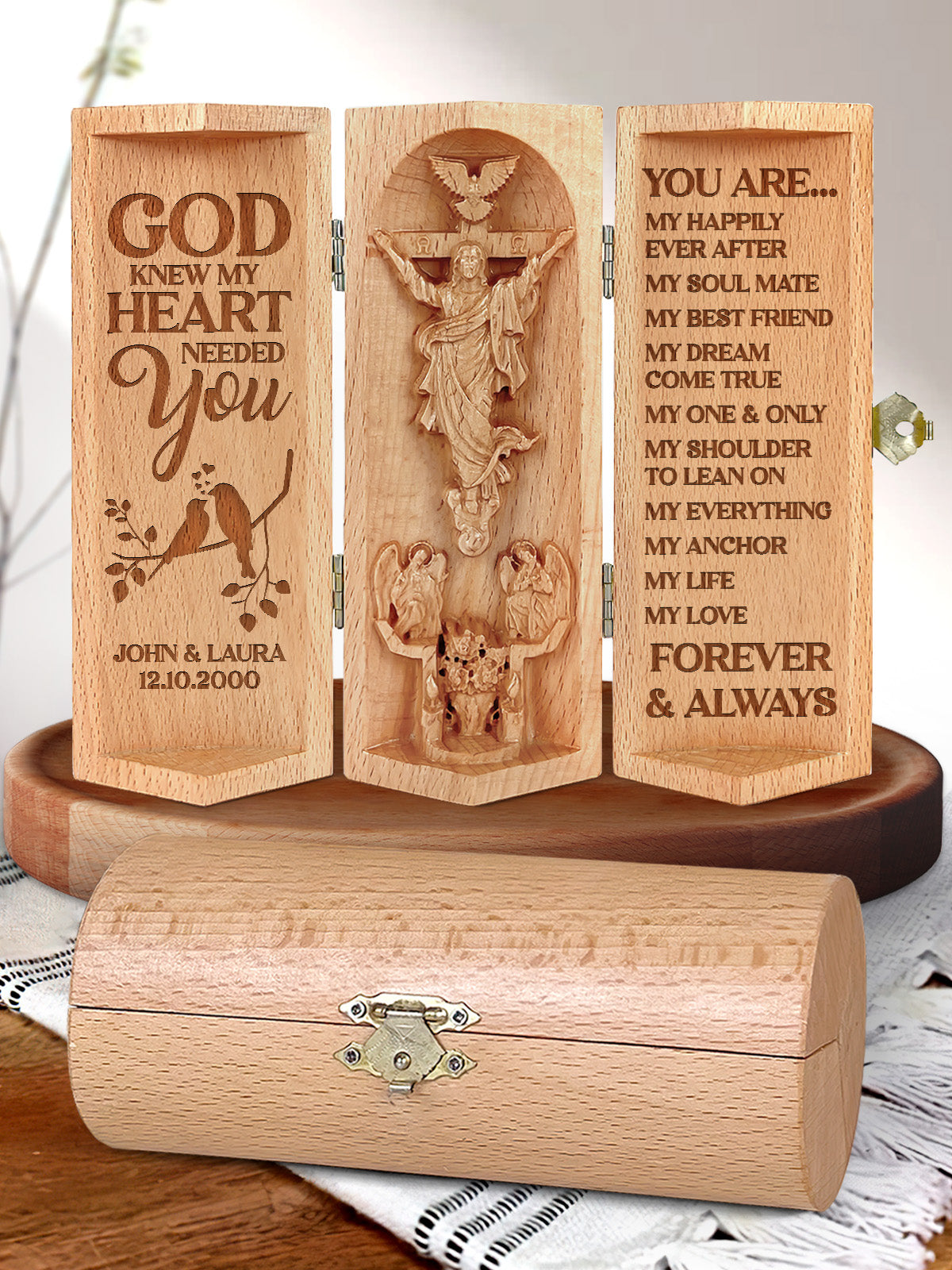 God Knew My Heart Needed You - Personalized Openable Wooden Cylinder Sculpture of Jesus Christ FCWJCLETN2735T