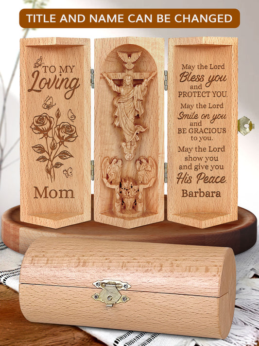 To My Loving Mom - Personalized Openable Wooden Cylinder Sculpture of Jesus Christ HN20