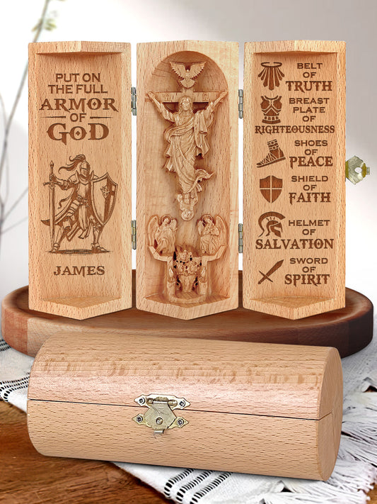 Put On The Full Armor of God - Personalized Openable Wooden Cylinder Sculpture of Jesus Christ FCWJCLETN2704M