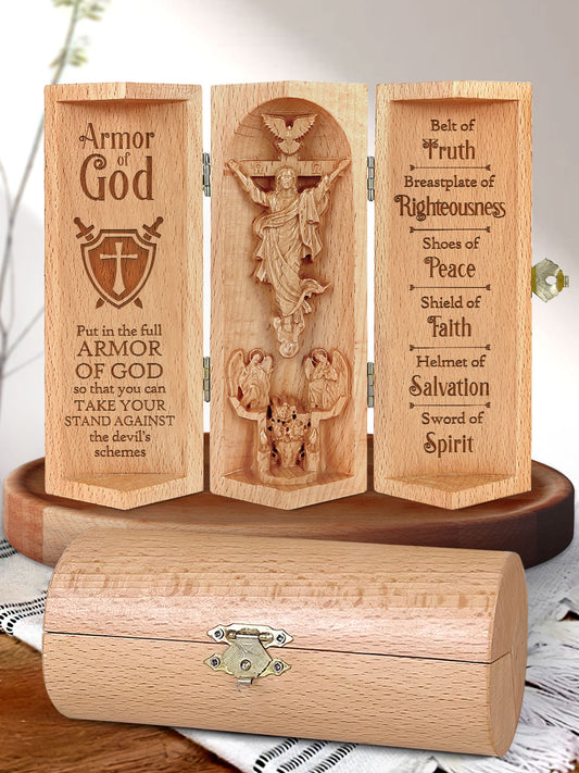 Armor Of God - Openable Wooden Cylinder Sculpture of Jesus Christ HN16A