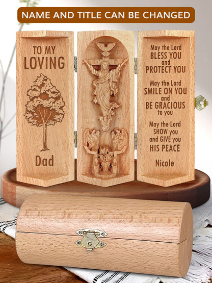 To My Loving Dad - Personalized Openable Wooden Cylinder Sculpture of Jesus Christ