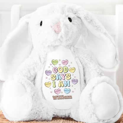 God Says I Am - Personalized Stuffed Bunny