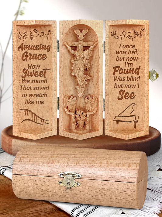Amazing Grace Song - Openable Wooden Cylinder Sculpture of Jesus Christ