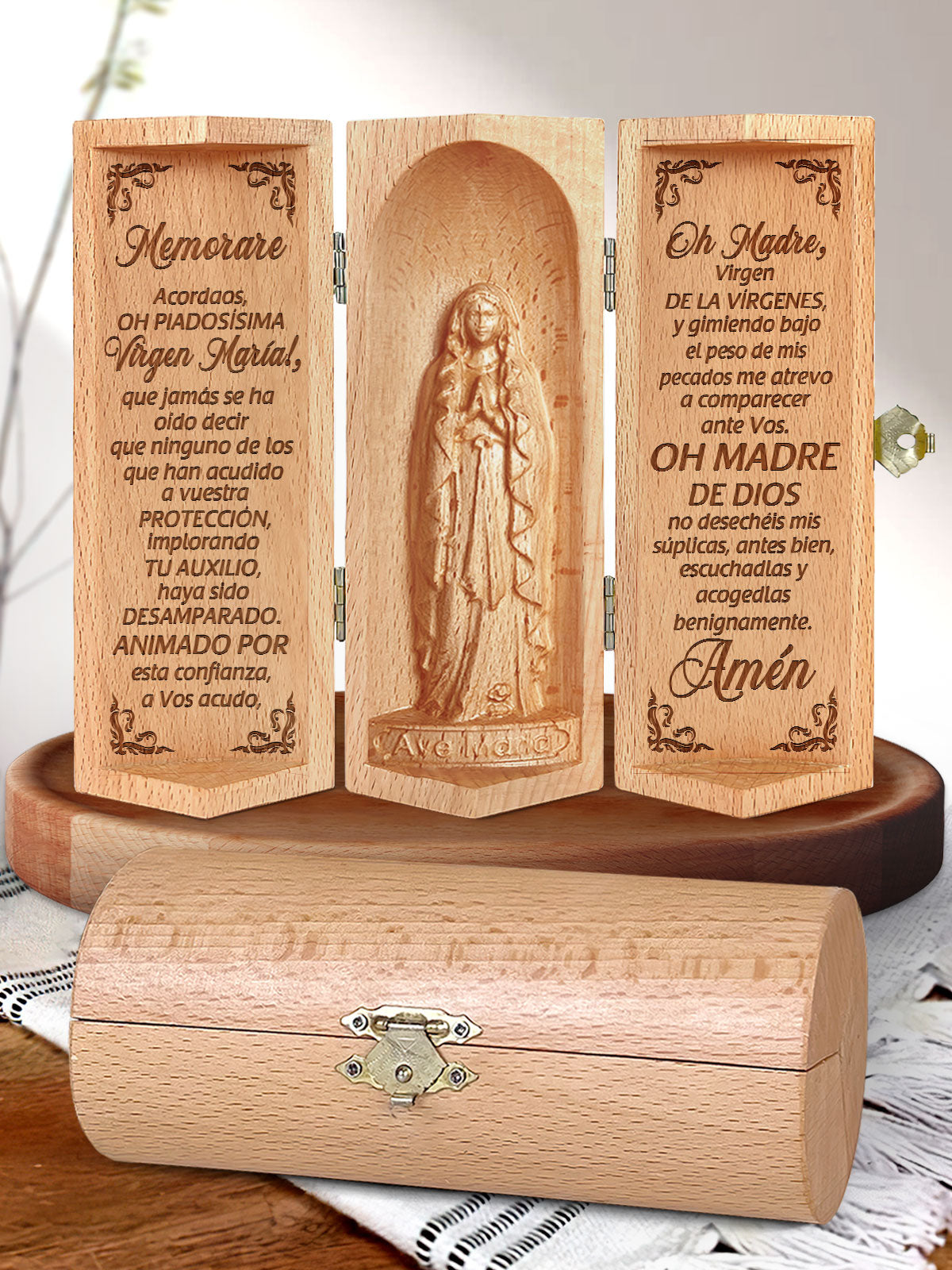 Memorare - Openable Wooden Cylinder Sculpture of Mother Maria HN26S