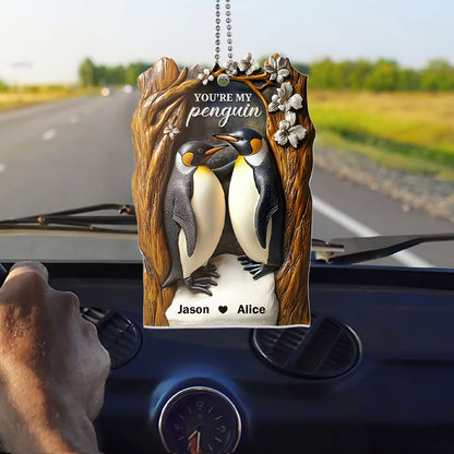 You Are My Penguin Couple Vintage Style - Personalized 1-Side Car Acrylic Hanging Ornament