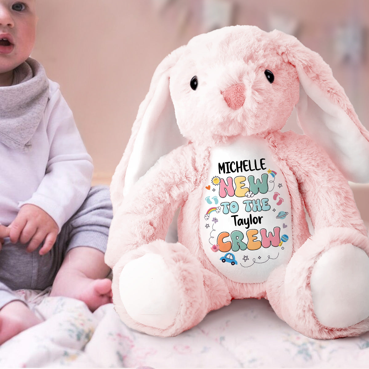 New To Our Crew - Personalized Stuffed Bunny