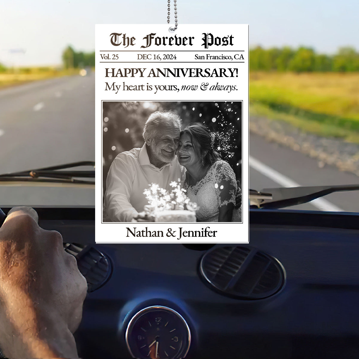 Couple Anniversary Newspaper - Personalized 1-Side Car Acrylic Hanging Ornament