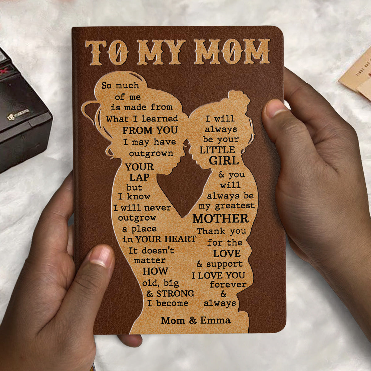 Daughter And Dad, Mom - Personalized Leather Cover Notebook