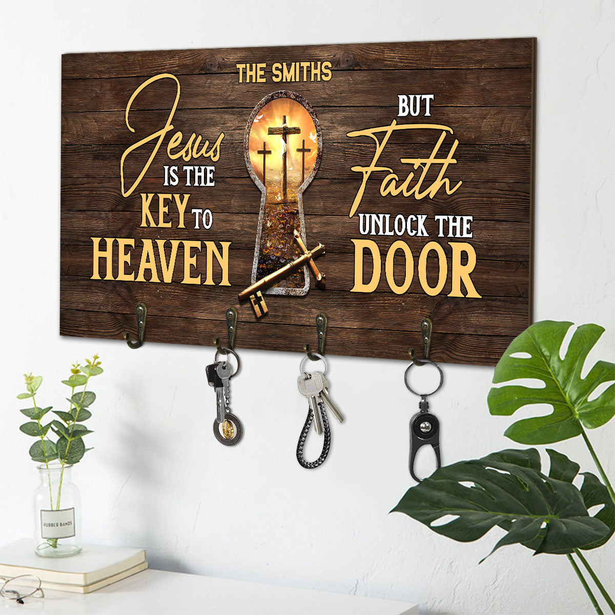 Jesus Is The Key To Heaven But Faith Unlock The Door - Personalized Key Holder