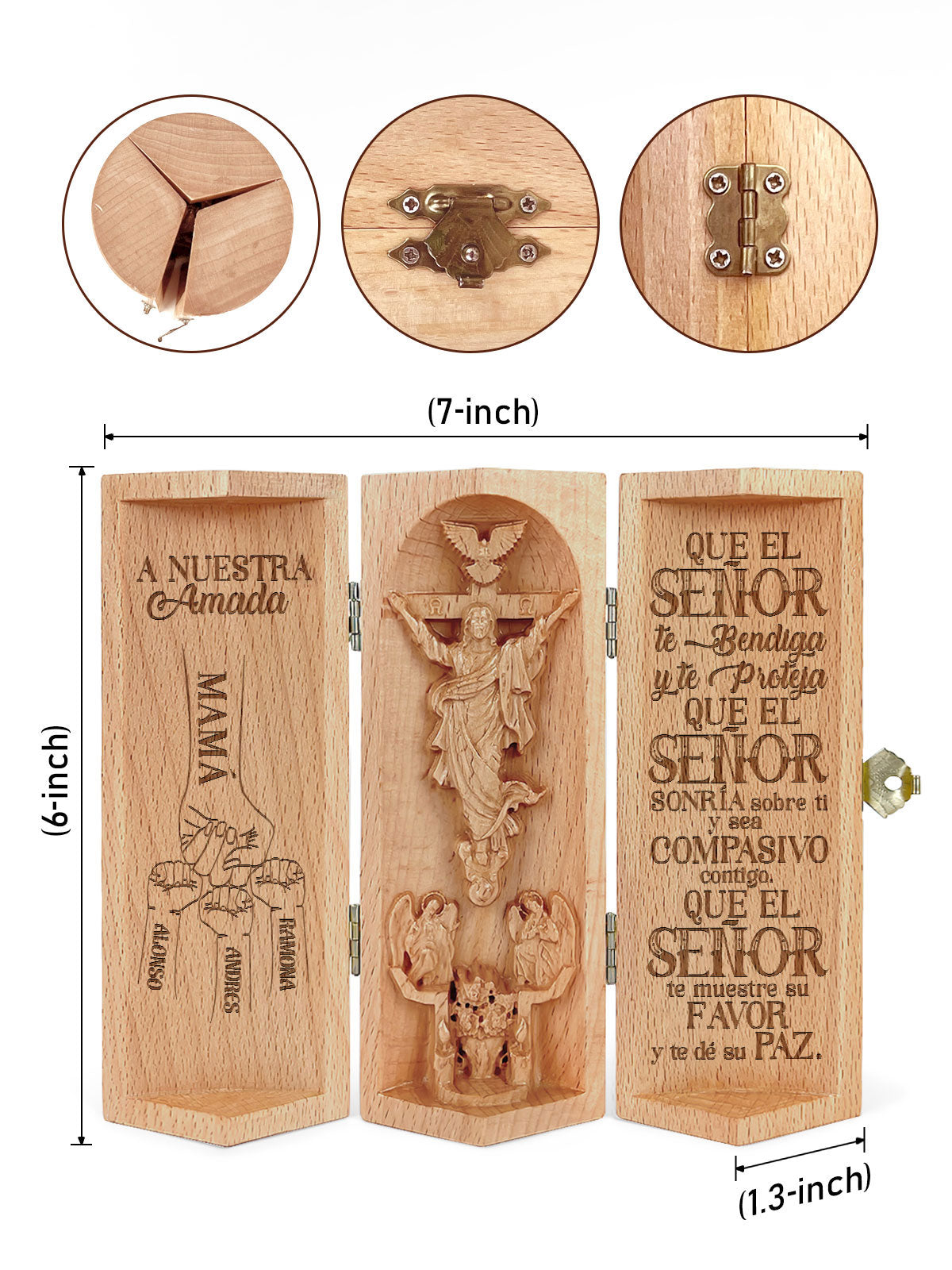 A Nuestro Amada - Personalized Openable Wooden Cylinder Sculpture of Jesus Christ CVSM32B