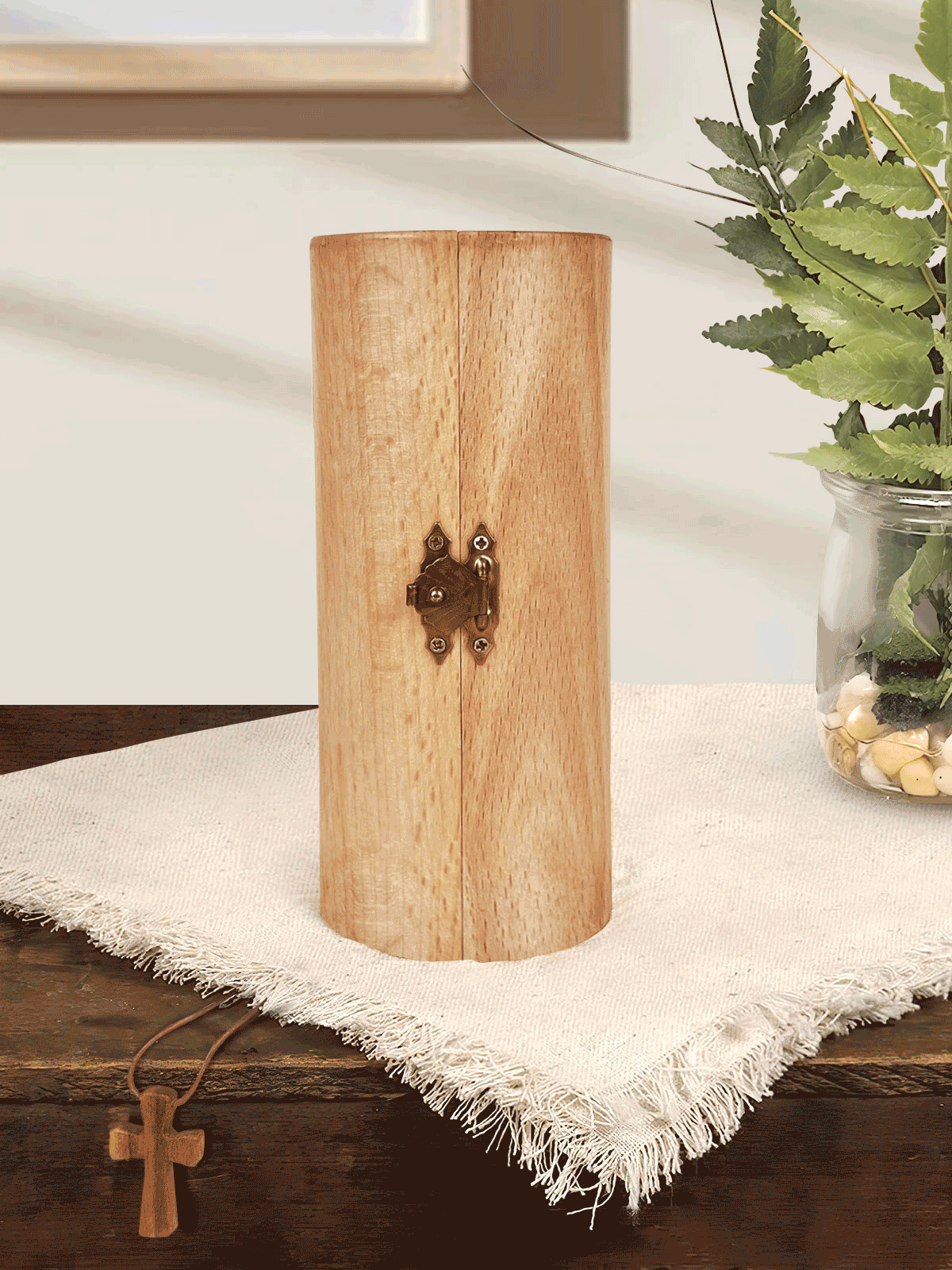 The Holy Family - Openable Wooden Cylinder Sculpture