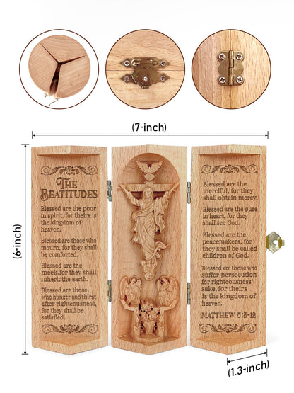 The Beatitudes - Openable Wooden Cylinder Sculpture of Jesus Christ