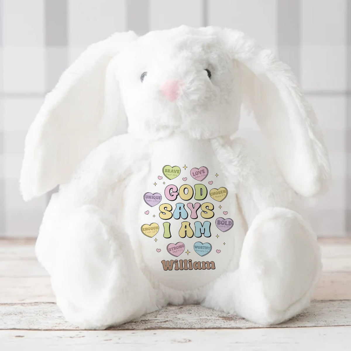 God Says I Am - Personalized Stuffed Bunny