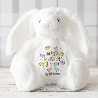 God Says I Am - Personalized Stuffed Bunny