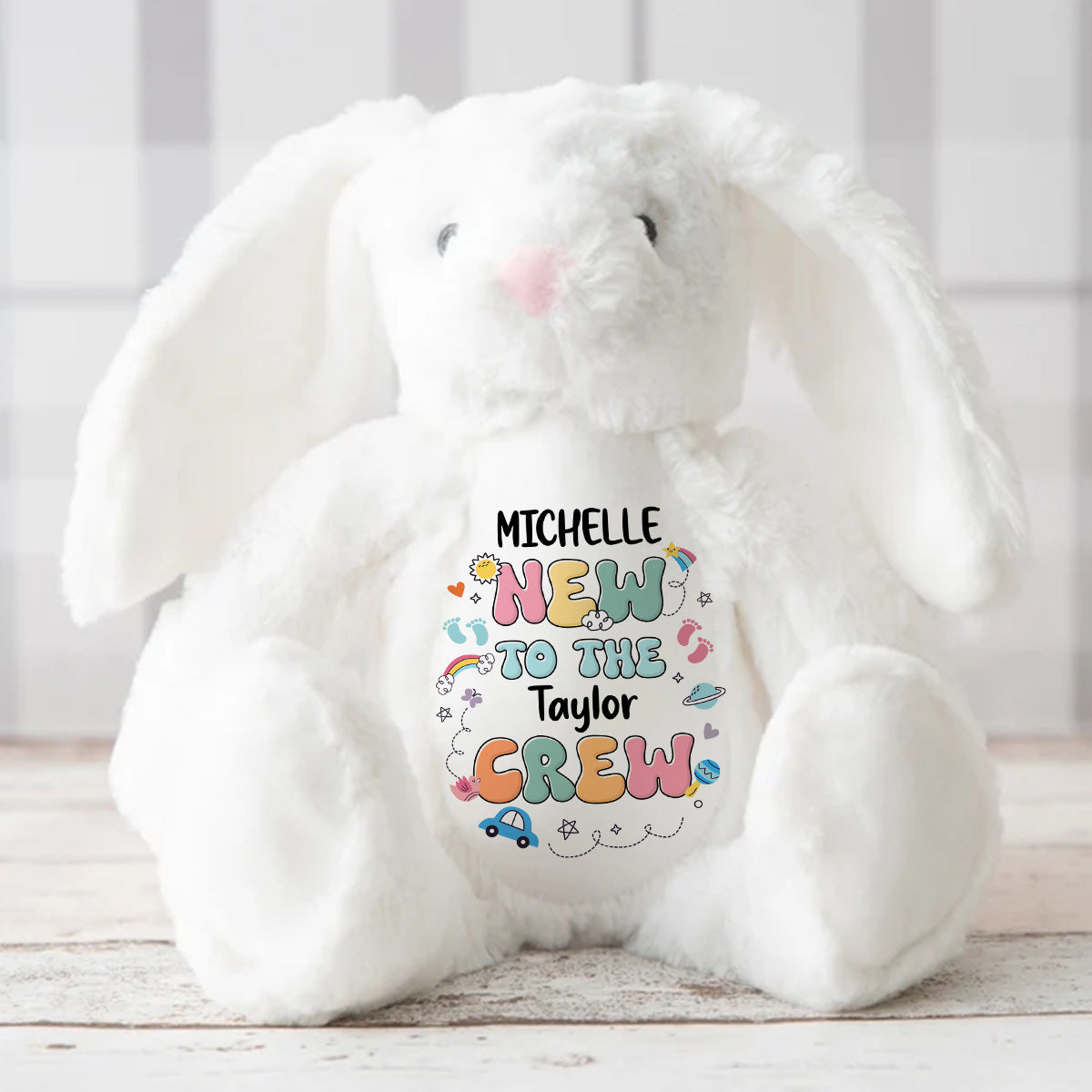 New To Our Crew - Personalized Stuffed Bunny