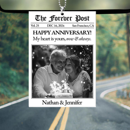 Couple Anniversary Newspaper - Personalized 1-Side Car Acrylic Hanging Ornament