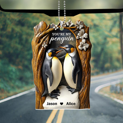 You Are My Penguin Couple Vintage Style - Personalized 1-Side Car Acrylic Hanging Ornament