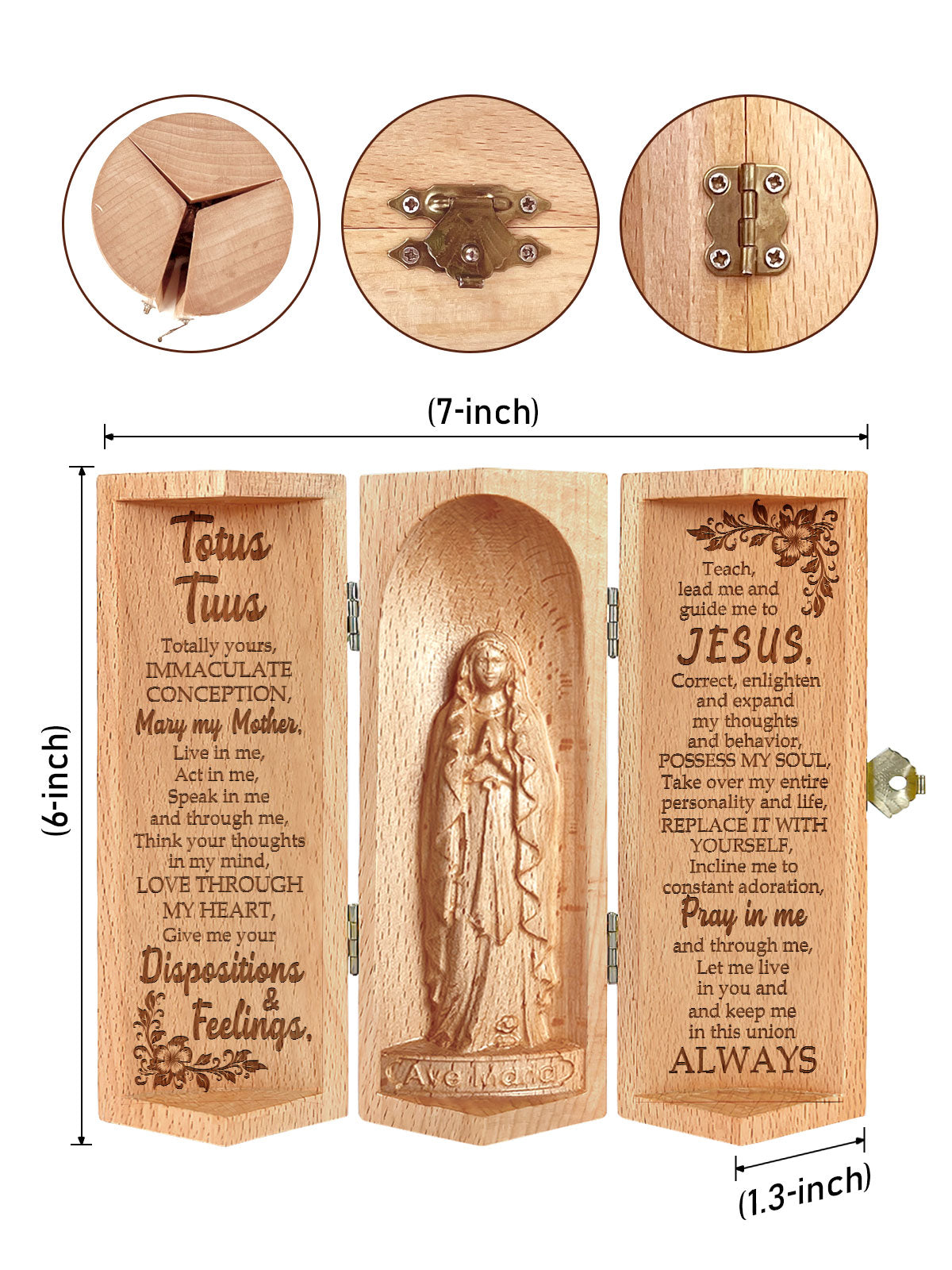 Totus Tuus - Openable Wooden Cylinder Sculpture of Mother Maria HN27