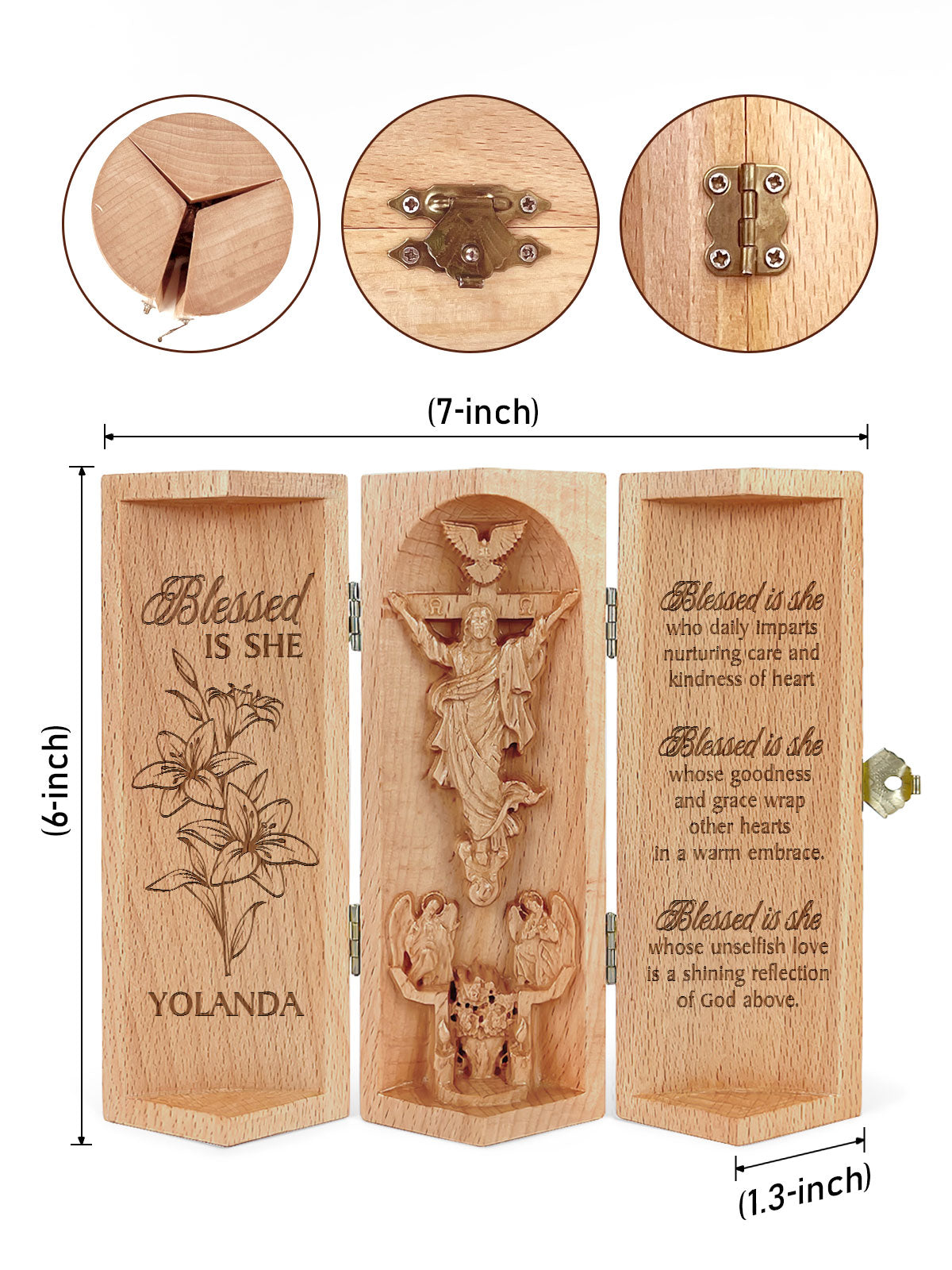 Blessed Is She - Personalized Openable Wooden Cylinder Sculpture of Jesus Christ
