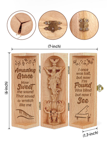 Amazing Grace Song - Openable Wooden Cylinder Sculpture of Jesus Christ