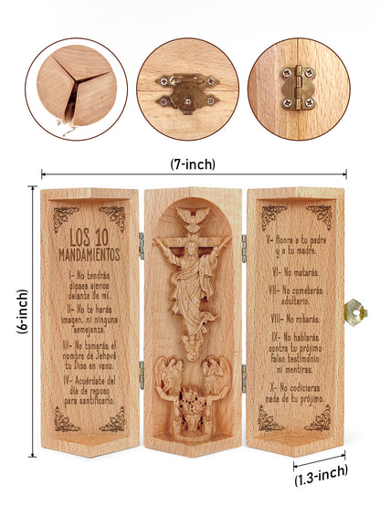 Los 10 Mandamientos - Openable Wooden Cylinder Sculpture of Jesus Christ