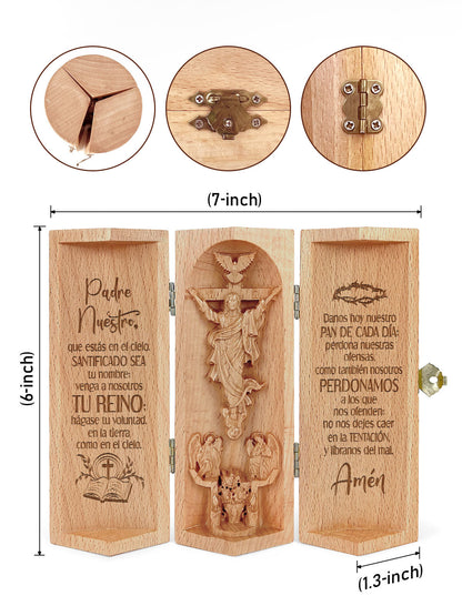 Padre Nuestro - Openable Wooden Cylinder Sculpture of Jesus Christ
