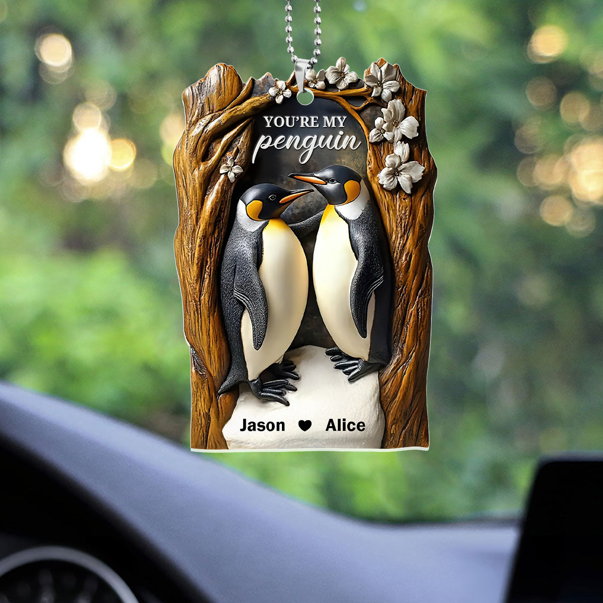 You Are My Penguin Couple Vintage Style - Personalized 1-Side Car Acrylic Hanging Ornament