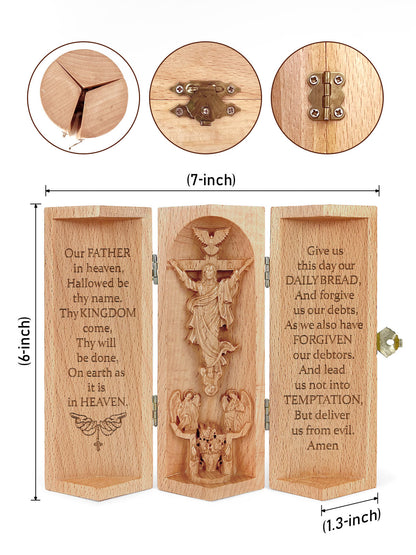 The Lord's Prayer - Openable Wooden Cylinder Sculpture of Jesus Christ