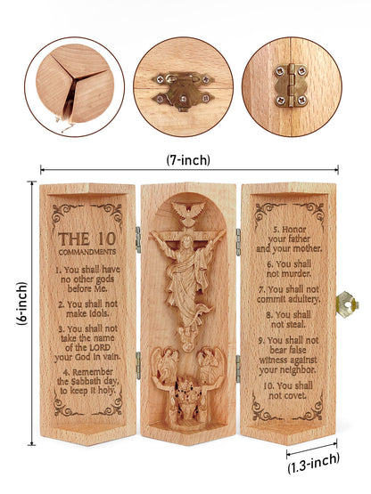 The 10 Commandments - Openable Wooden Cylinder Sculpture of Jesus Christ