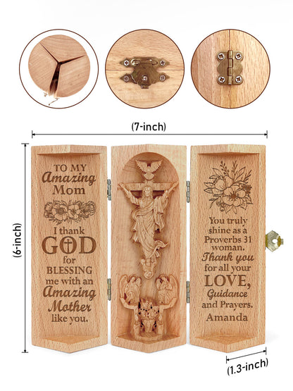 To My Amazing Mom - Personalized Openable Wooden Cylinder Sculpture of Jesus Christ