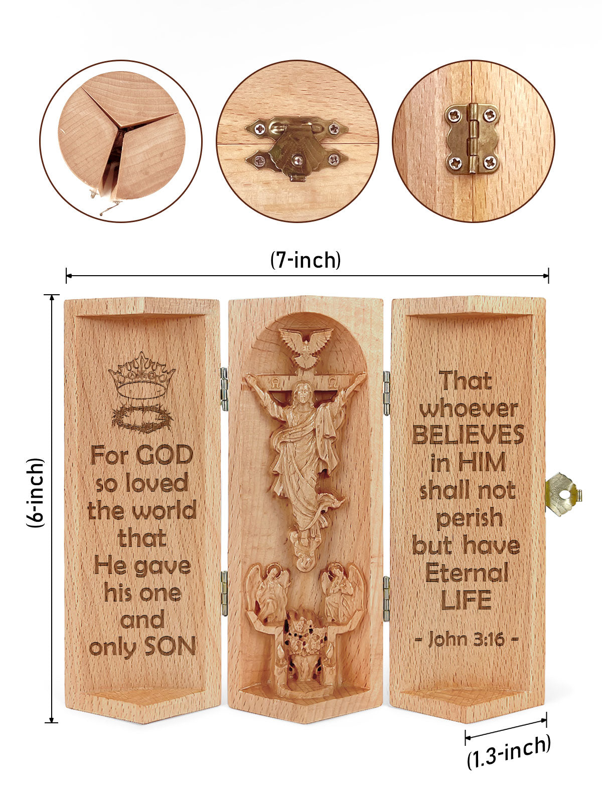 John 3:16 - Openable Wooden Cylinder Sculpture of Jesus Christ