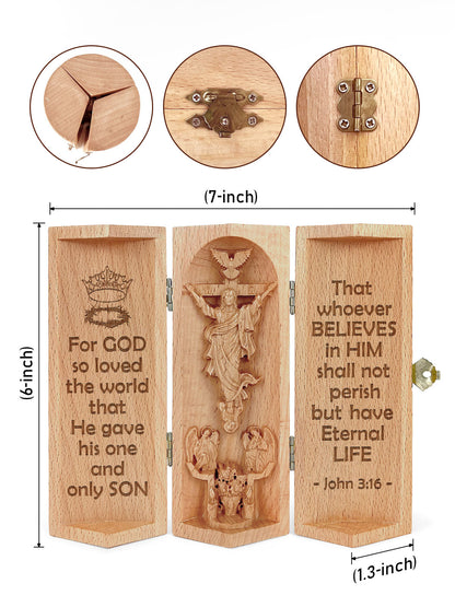 John 3:16 - Openable Wooden Cylinder Sculpture of Jesus Christ