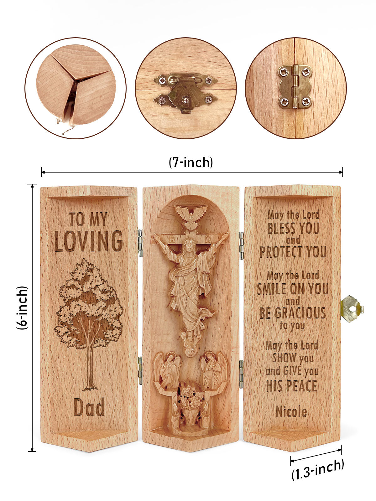 To My Loving Dad - Personalized Openable Wooden Cylinder Sculpture of Jesus Christ