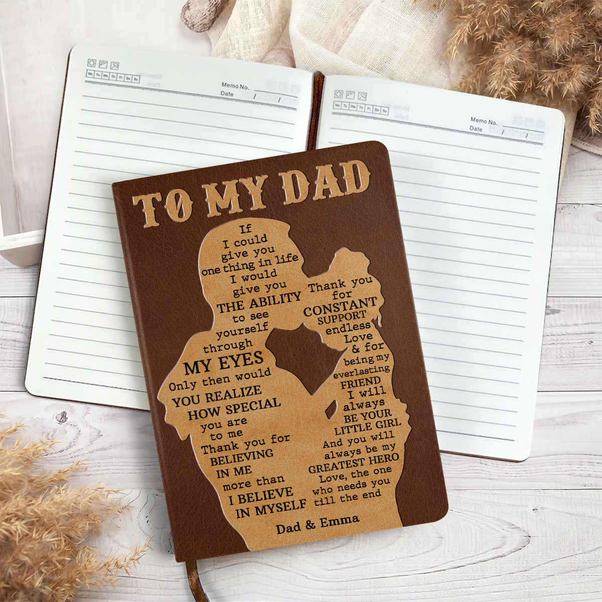 Daughter And Dad, Mom - Personalized Leather Cover Notebook