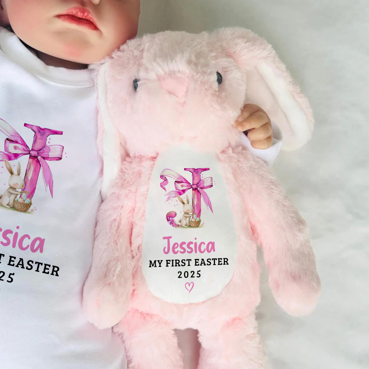 Custom Letter Happy Easter - Personalized Stuffed Bunny
