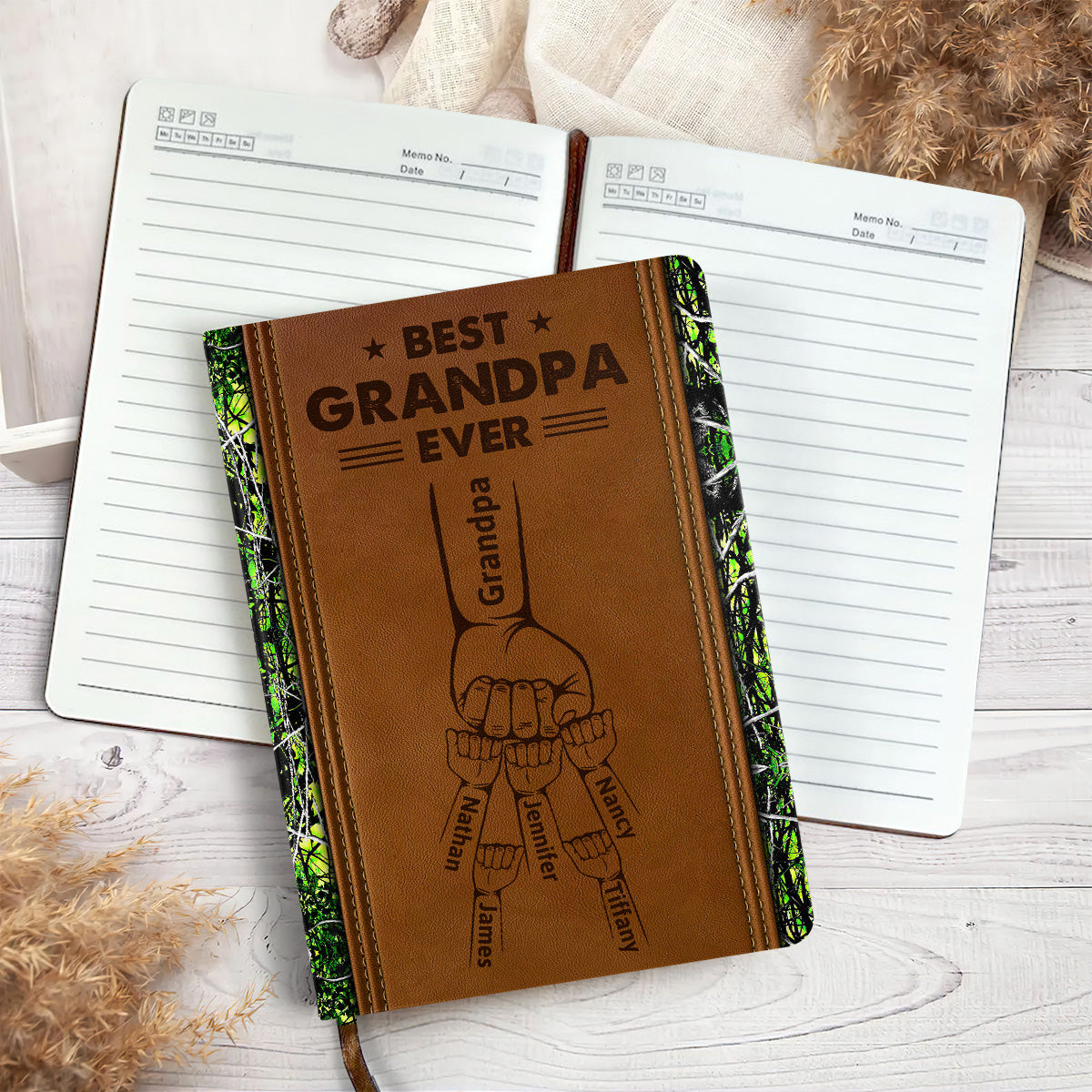 Best Dad, Grandpa Ever - Personalized Leather Cover Notebook