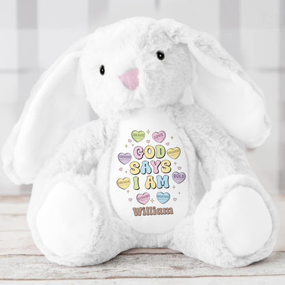 God Says I Am - Personalized Stuffed Bunny