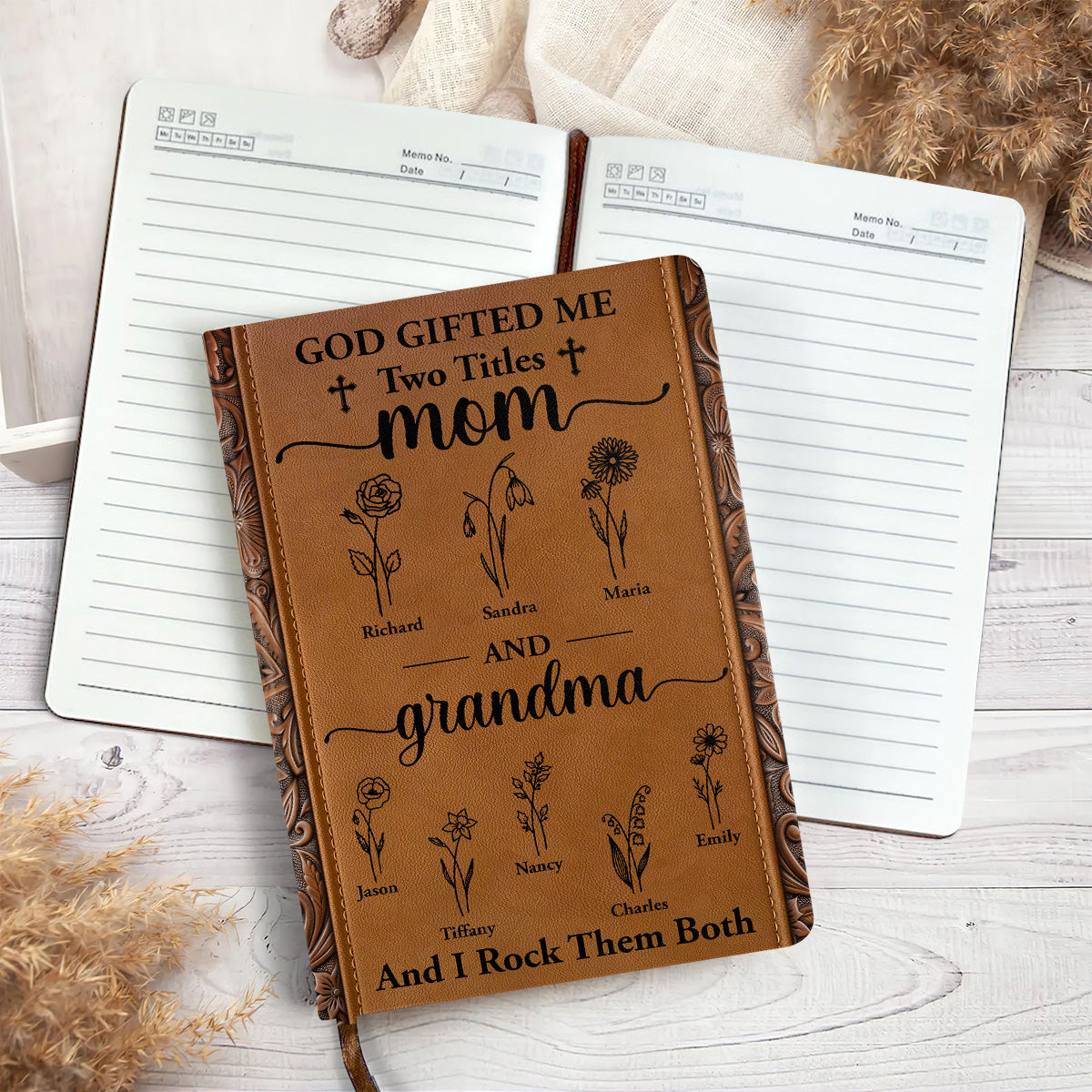 God Gifted Me Two Titles - Personalized Leather Cover Notebook