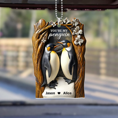 You Are My Penguin Couple Vintage Style - Personalized 1-Side Car Acrylic Hanging Ornament