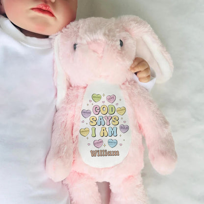 God Says I Am - Personalized Stuffed Bunny