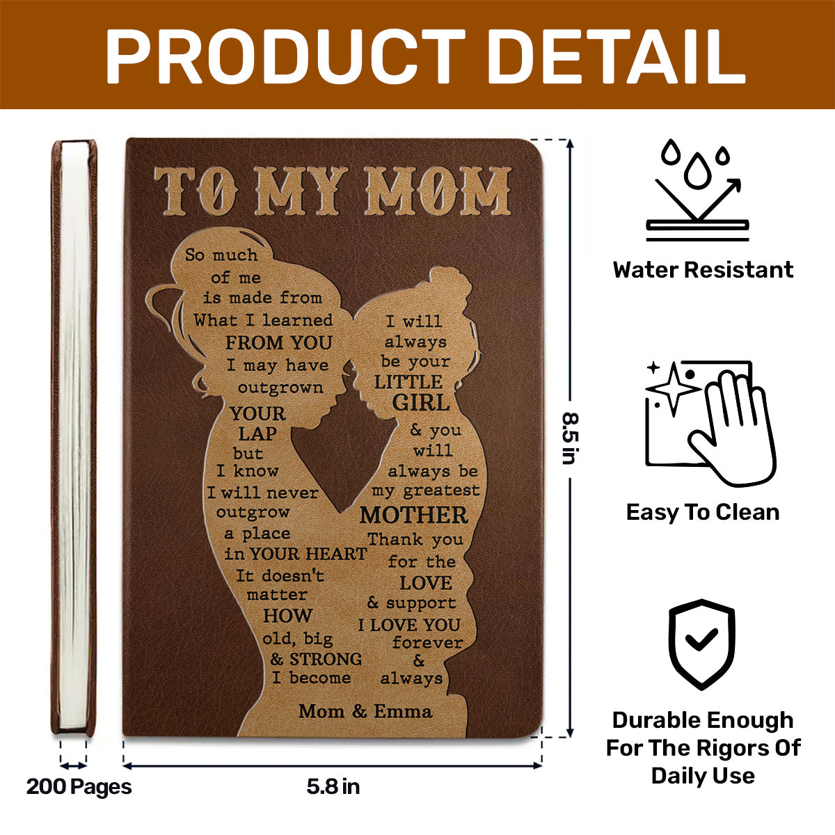 Daughter And Dad, Mom - Personalized Leather Cover Notebook